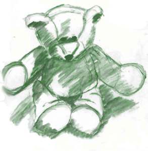 Green drawing of teddy bear